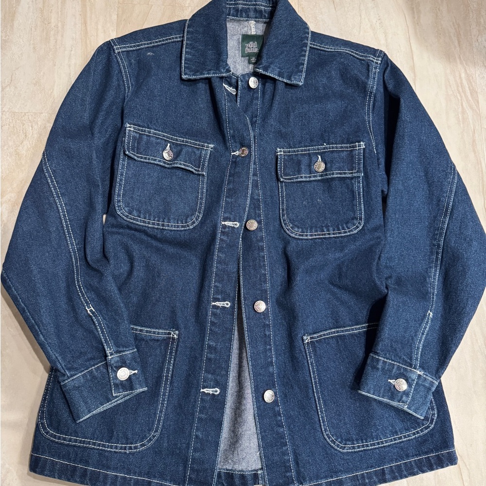 Wild Fable Dark Blue Jean Jacket chore jacket coat contrast stitching barn